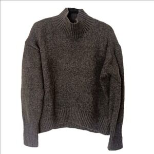 H&M Mock Neck Sweater Women XS Charcoal Grey Wool Blend Relaxed Knit Pullover